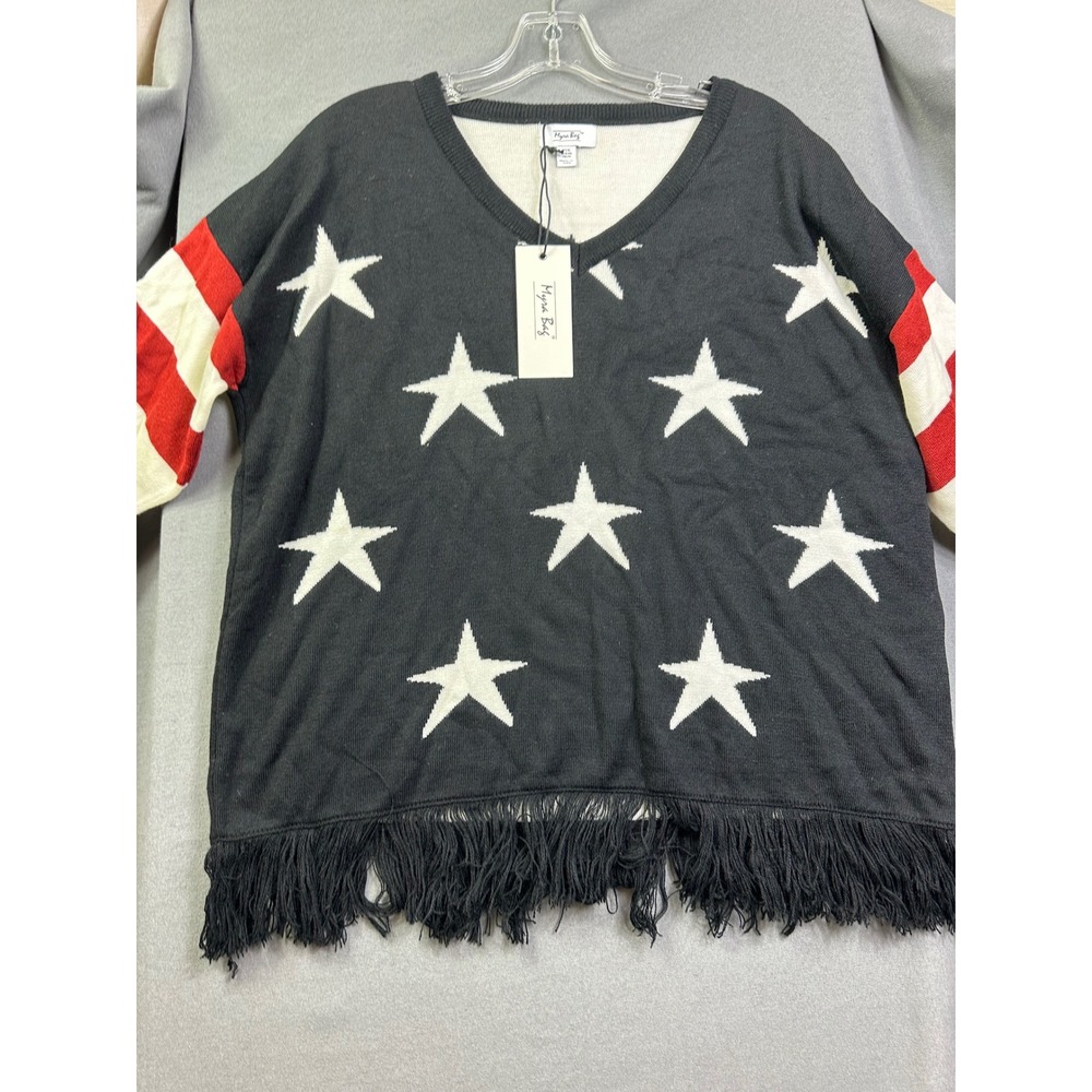 Myra Bag Women's Stars and Stripes Fringe Hem V-Neck Sweater Patriotic XL New - Picture 3 of 10